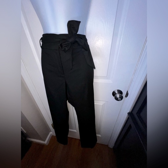 NWT Loft Women’s 6 Black Knit Straight Leg Mid Rise Trouser Dress Pants S Belt - Picture 9 of 12